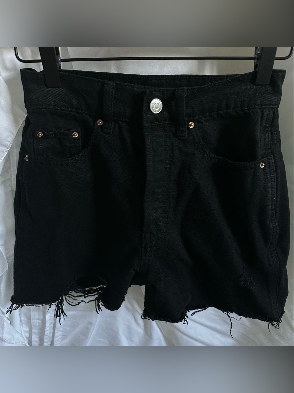 PacSun Eco High Waisted Ripped Black Denim Shorts Women’s Size 24